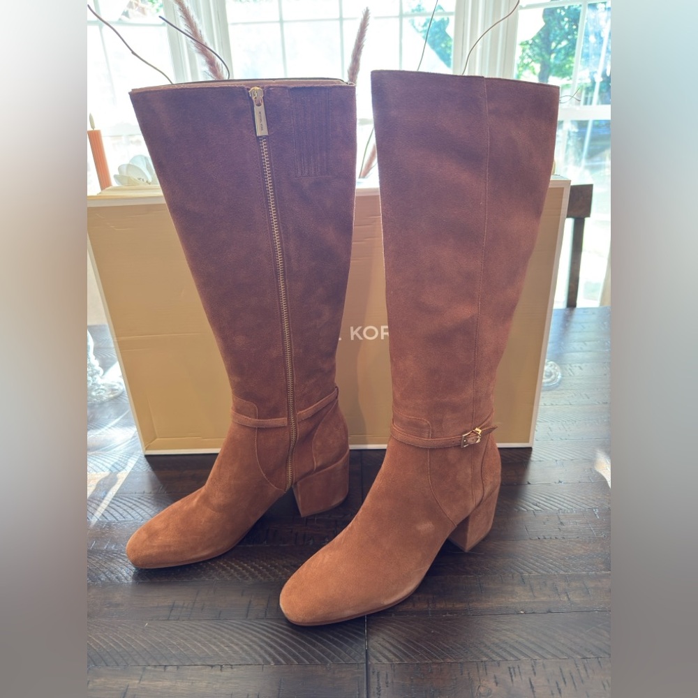 Michael Kors Suede Knee High Boots with Block Heel - Picture 4 of 16